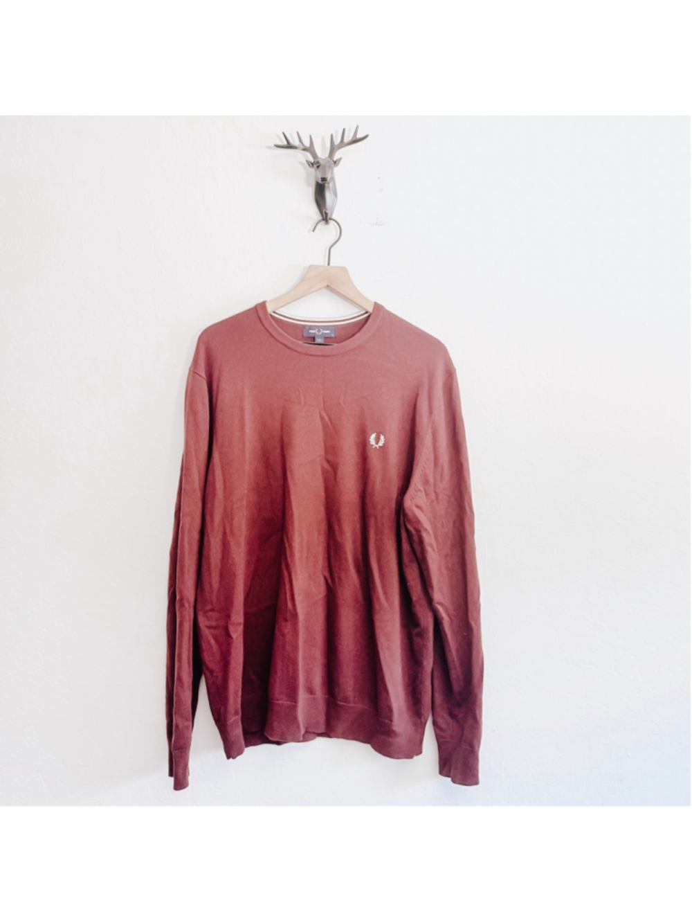 Fred Perry Men's Burgundy Crewneck Sweater Size XL